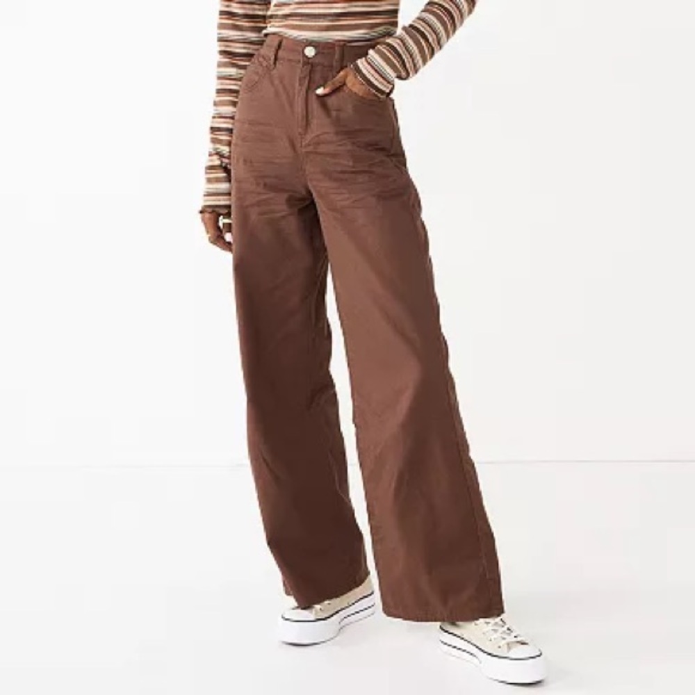 H&M wide leg high rise brown jeans size 2